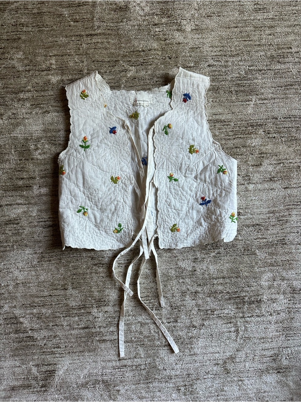 Anthropologie White Quilted Floral Tie-Front Vest